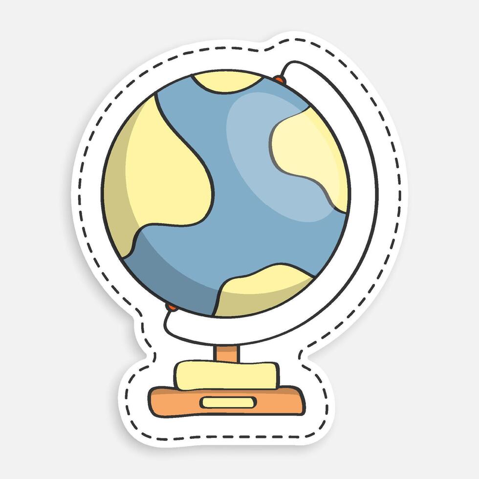 cartoon icon of doodle school globe on stand. Studying geography at school. Planet earth model for training. isolated on white background vector