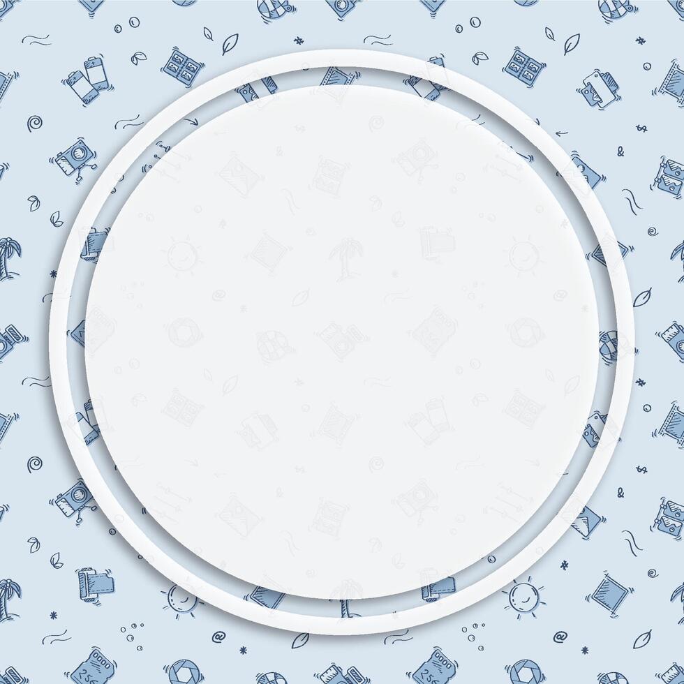 Circle frame, background on seamless pattern with doodle linear icons. Printing of finished photos. Camera, film, memory card, lens. Media network posting back vector