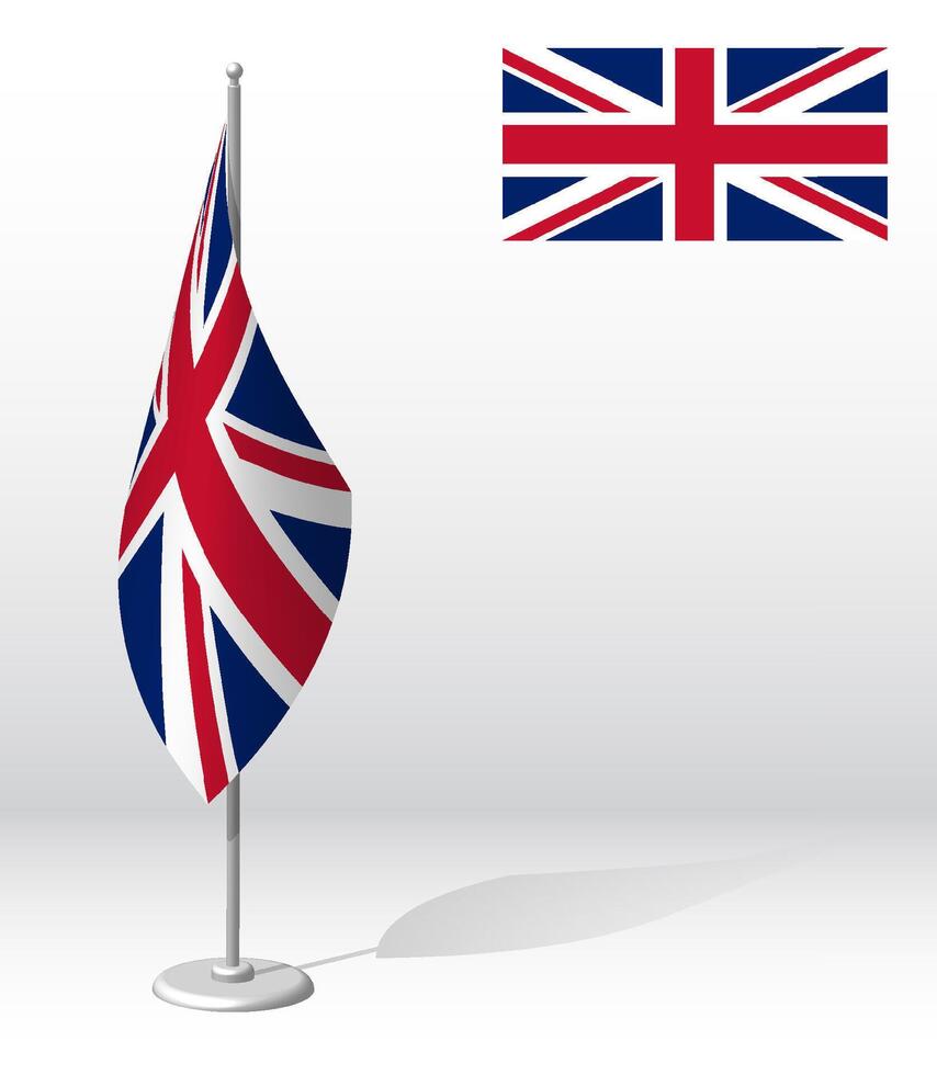 United Kingdom flag on flagpole for registration of solemn event, meeting foreign guests. National independence day of United Kingdom. Realistic 3D on white vector