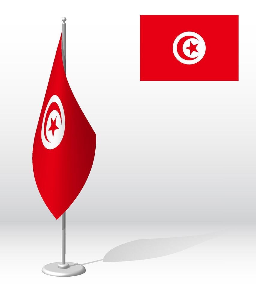 TUNISIA flag on flagpole for registration of solemn event, meeting foreign guests. National independence day of TUNISIA. Realistic 3D on white vector