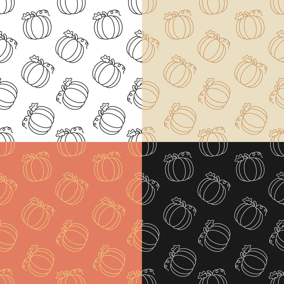 set of seamless patterns with Pumpkin fruit. Autumn harvesting. Autumn Halloween pumpkins. Ornament for decoration and printing on fabric. Design element. vector