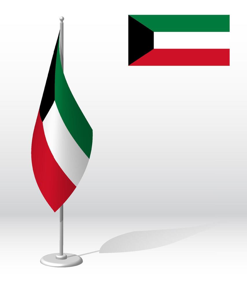 KUWAIT flag on flagpole for registration of solemn event, meeting foreign guests. National independence day of KUWAIT. Realistic 3D on white vector