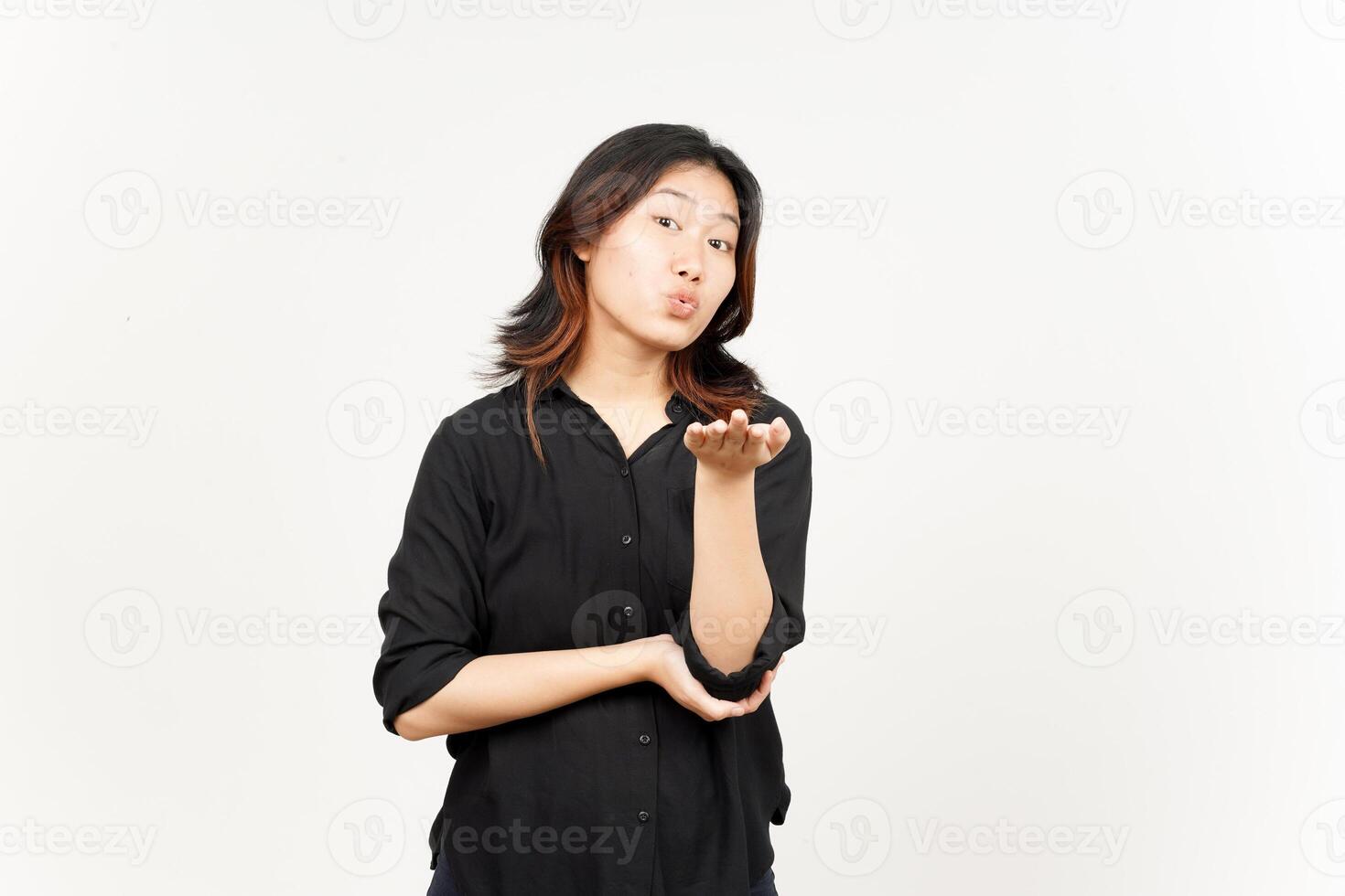Blowing Kiss of Beautiful Asian Woman Isolated On White Background photo