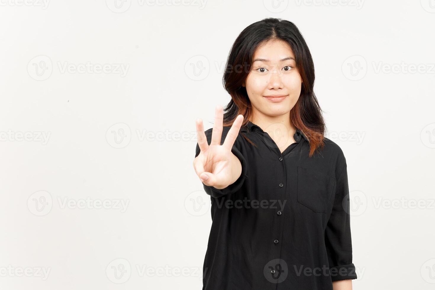 Showing count Three finger of Beautiful Asian Woman Isolated On White Background photo