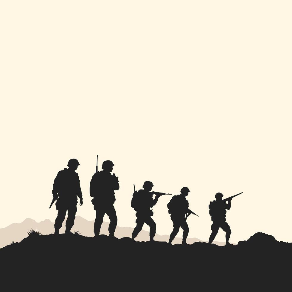 Silhouette of Soldiers Marching on a Hill vector