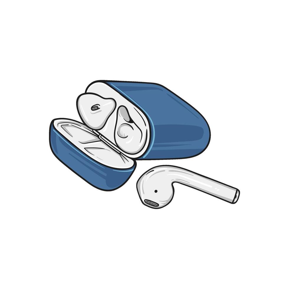 Modern White Earbuds and Blue Charging Case vector