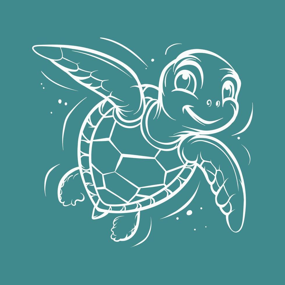 Line drawing of a cartoon sea turtle, with a focus on its cute and friendly expression vector