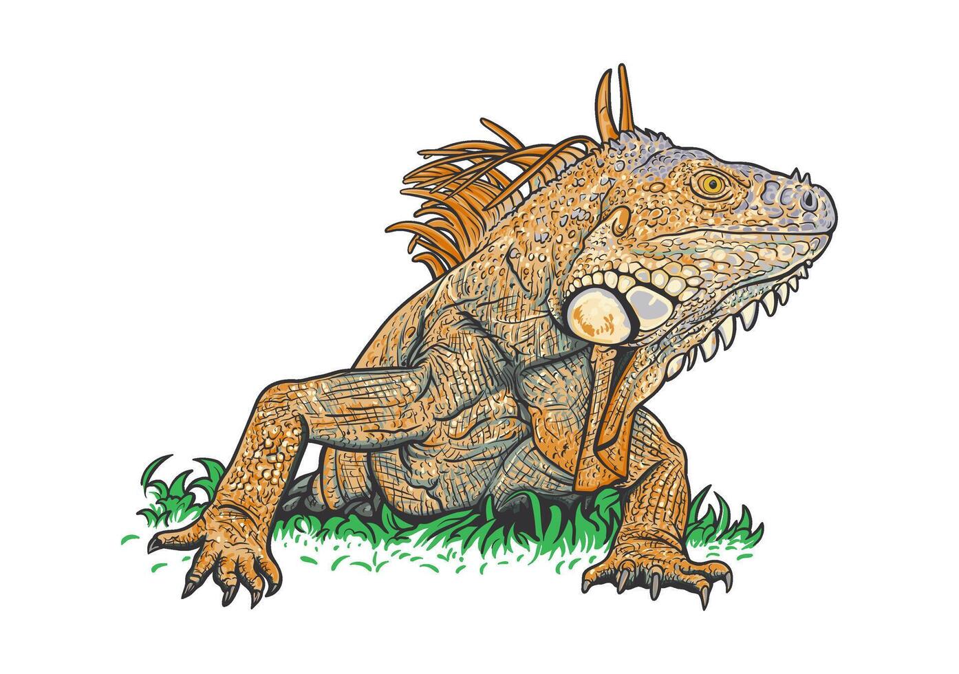 Close-up of a vibrant iguana, showcasing intricate scales and textures. The reptile is depicted in a natural setting vector