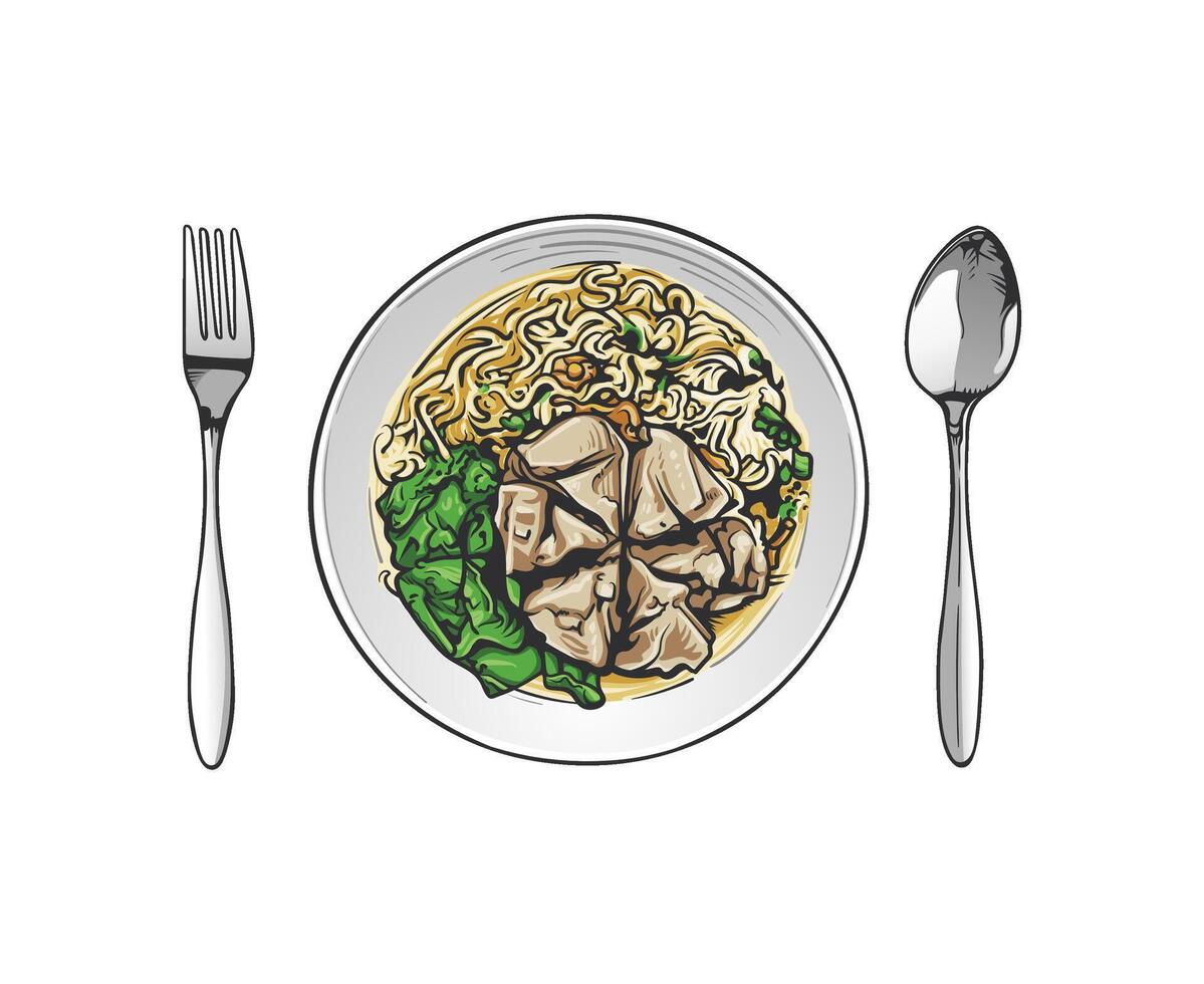 Authentic Bakso with Noodles and Vegetables vector