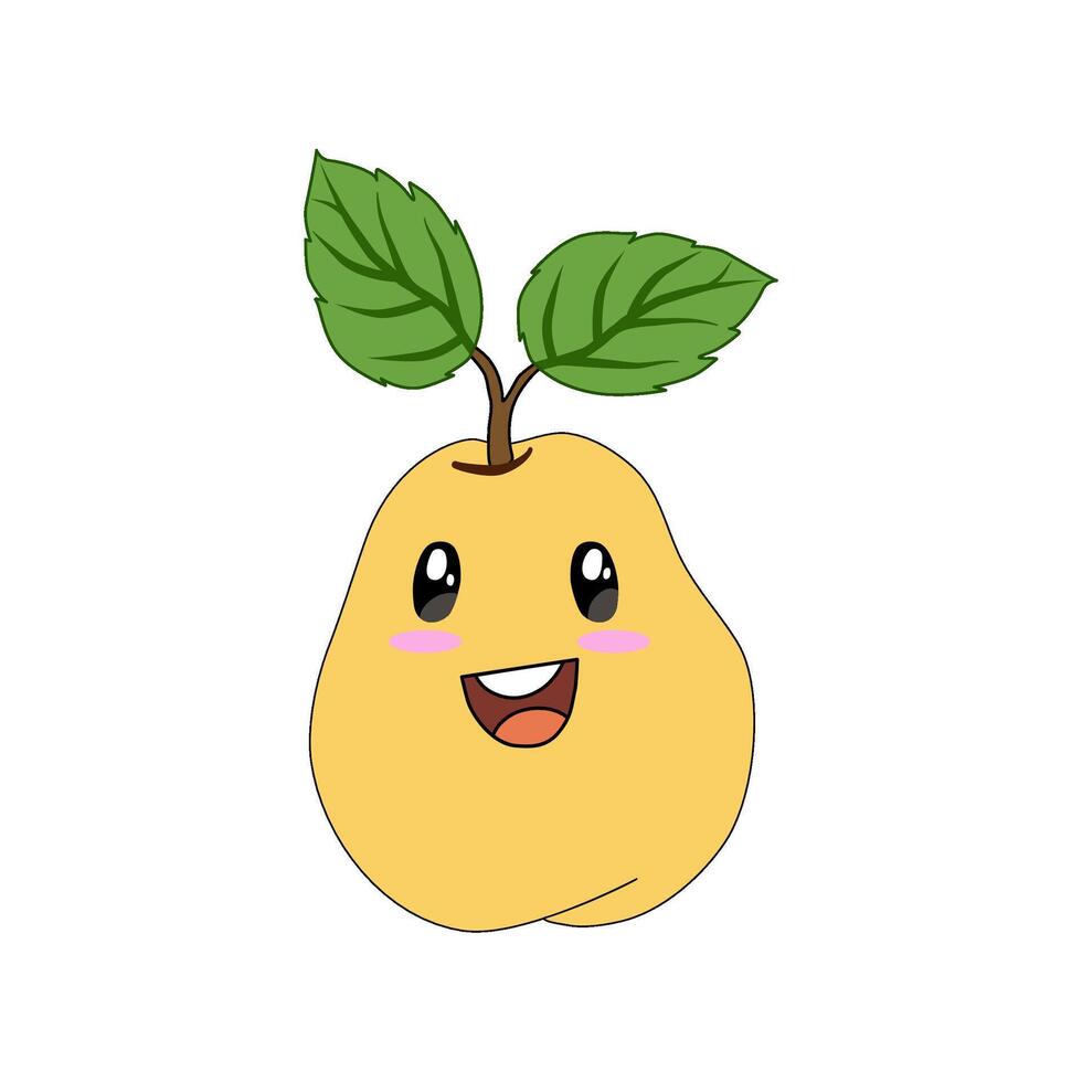 Cute pear fruit isolated on white background. vector