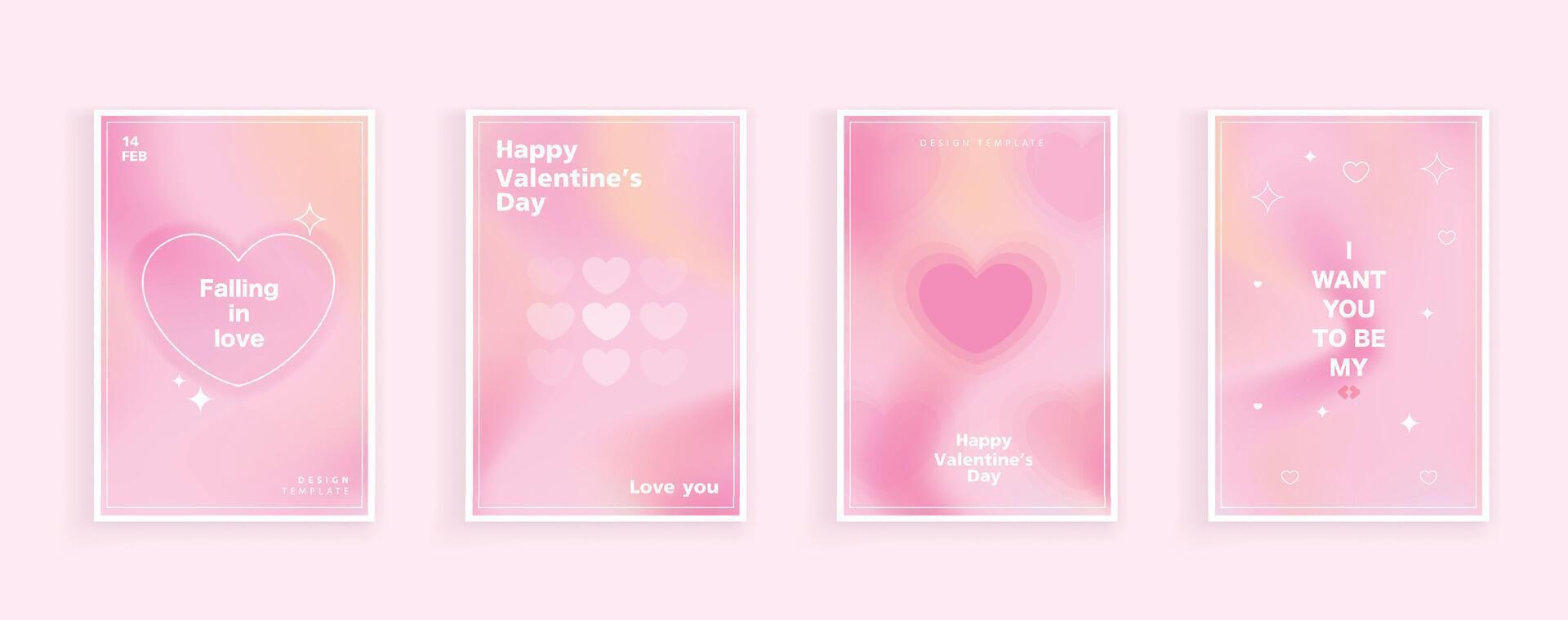 Happy Valentine's Day greeting cards. trendy gradients for brochures, advertising and postcard. romantic cute event flyers for banners or mobile social posts. design. vector