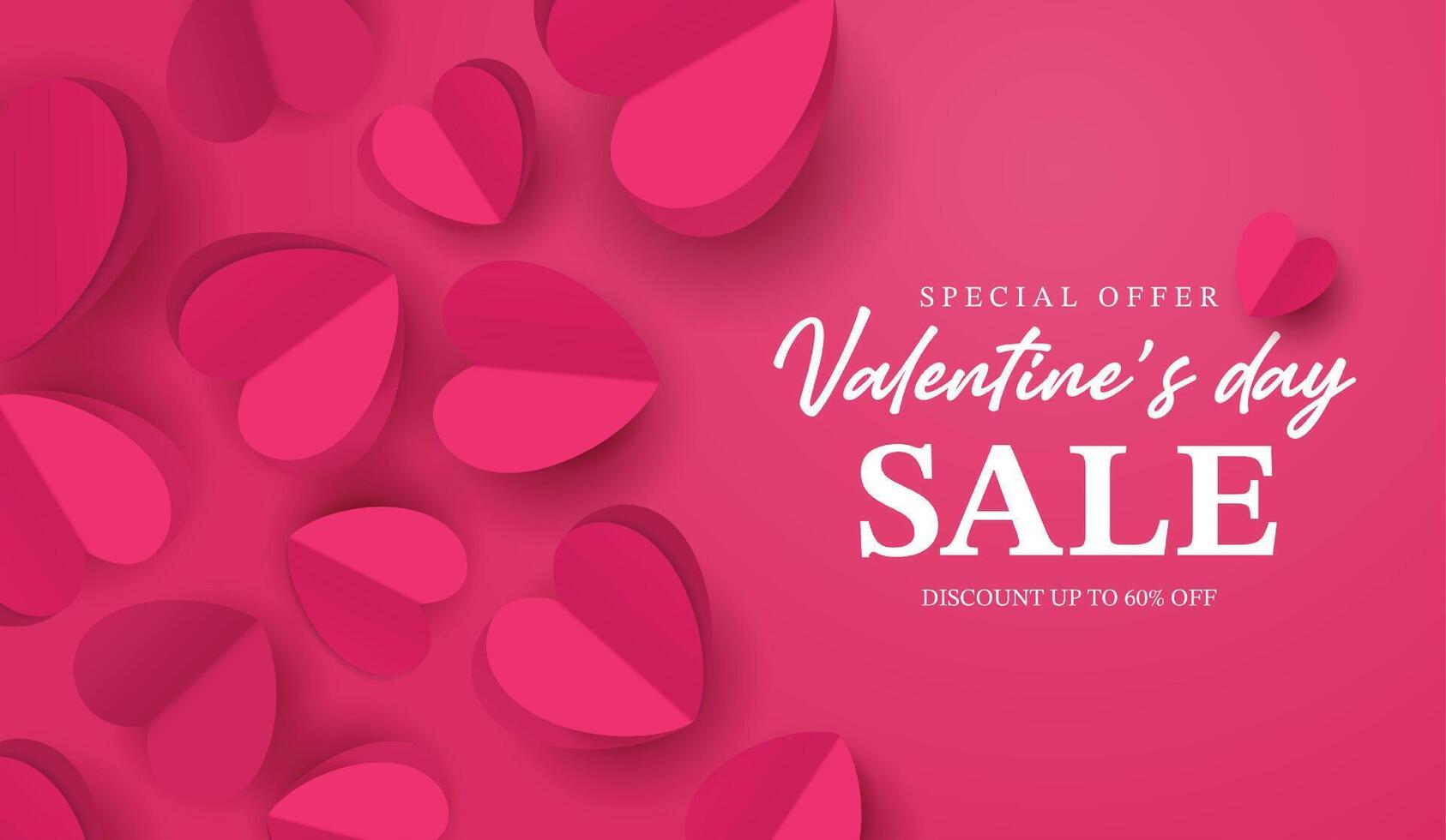 Valentine's Day Sale commercial poster or banner with symbol of heart on pink background. promotion and shopping template or background for love and valentine's day concept. design. vector