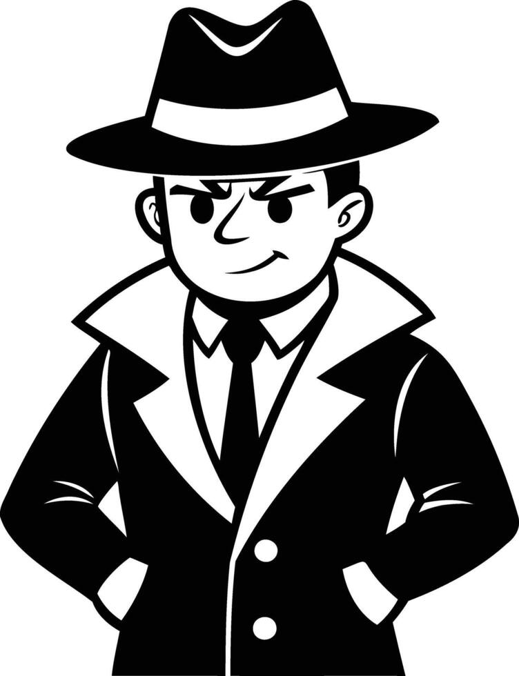 Detective Cartoon Silhouette Icon of Mystery and Investigation vector