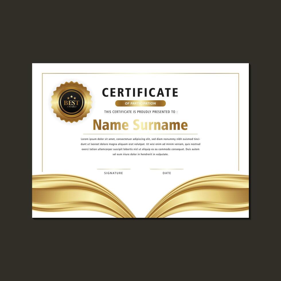 luxury gold appreciation certificate design vector