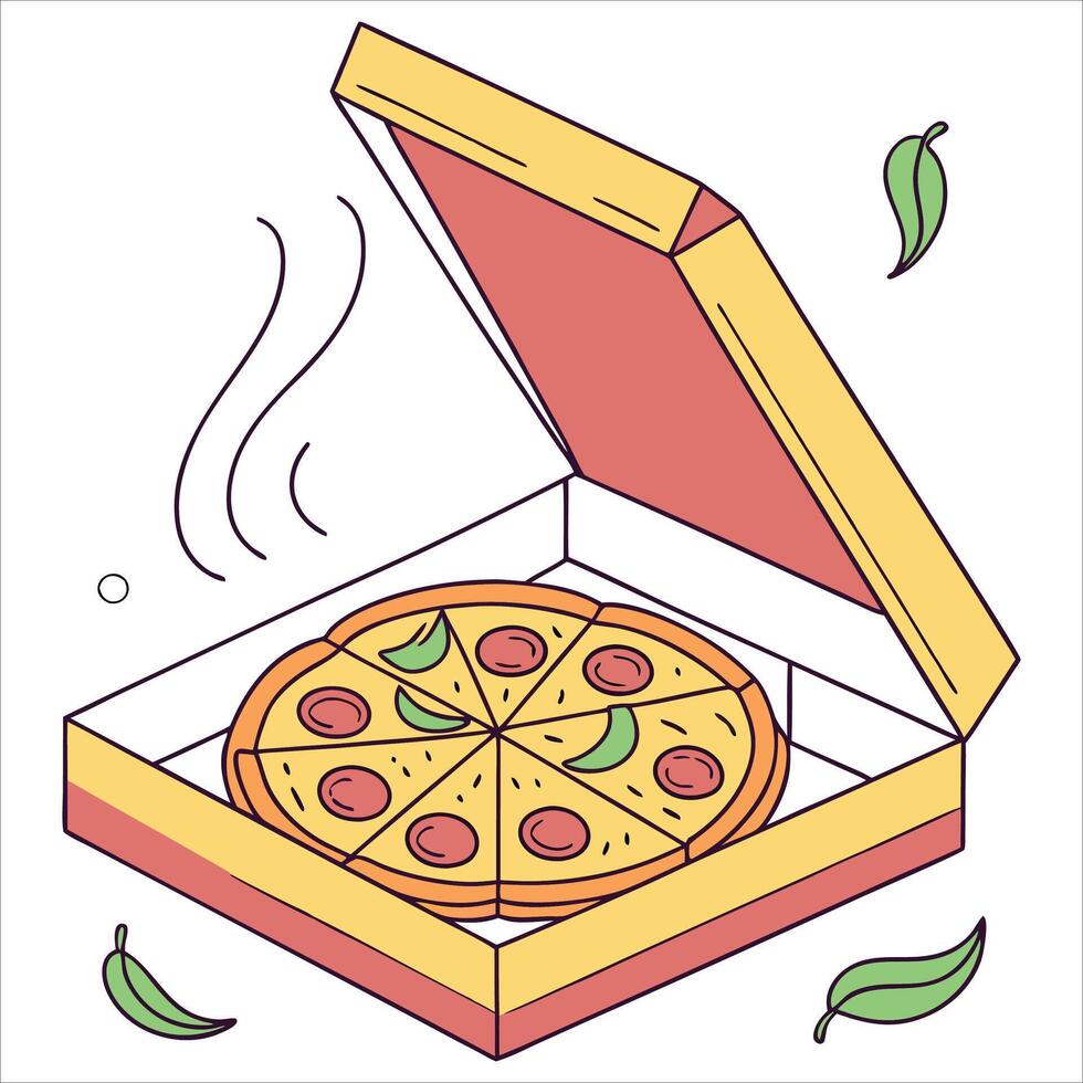 Pizza box with pepperoni slices in it vector