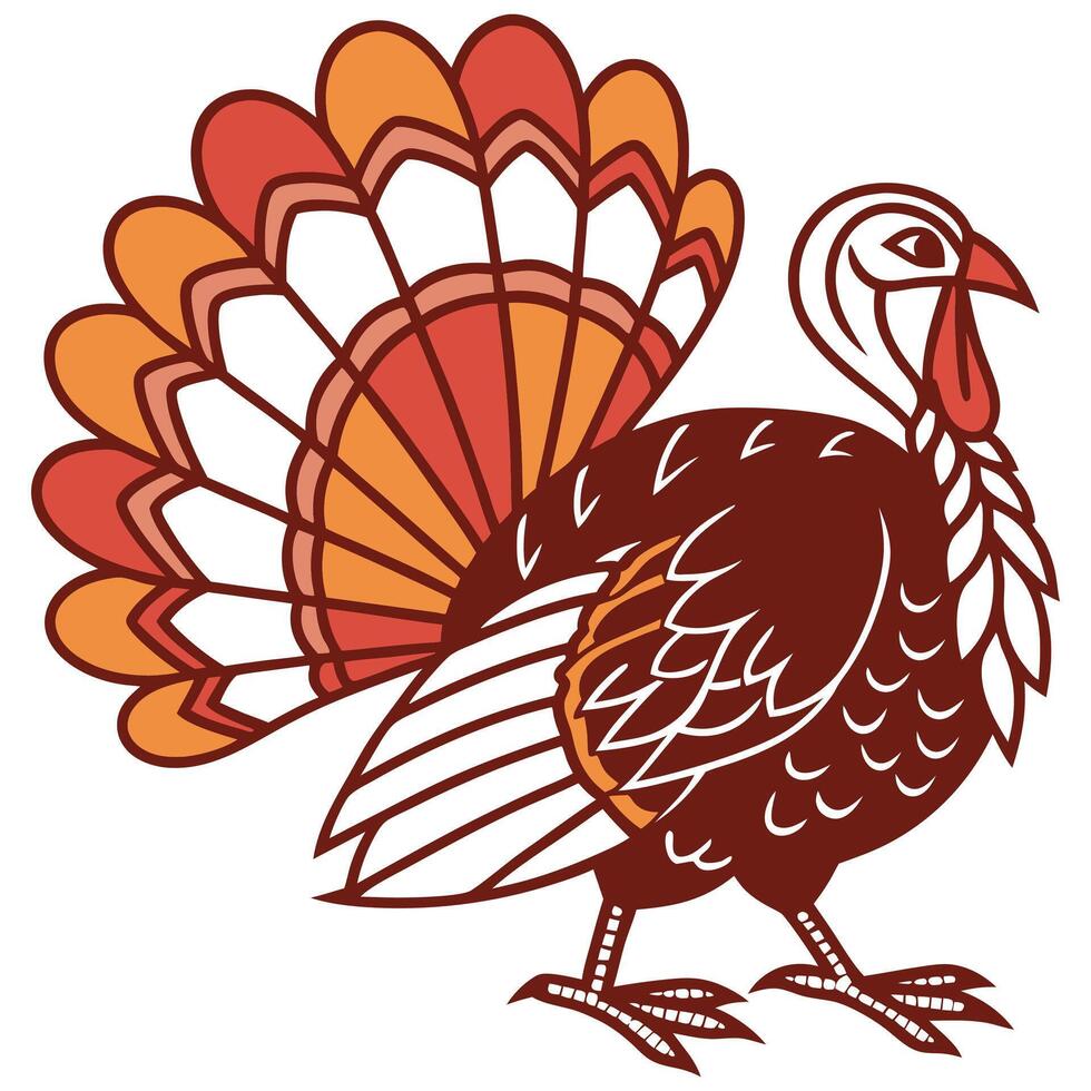 Thanksgiving Turkey with Fanned Feathers. vector