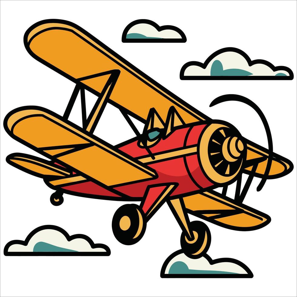 A cartoon airplane flying in the sky with clouds vector