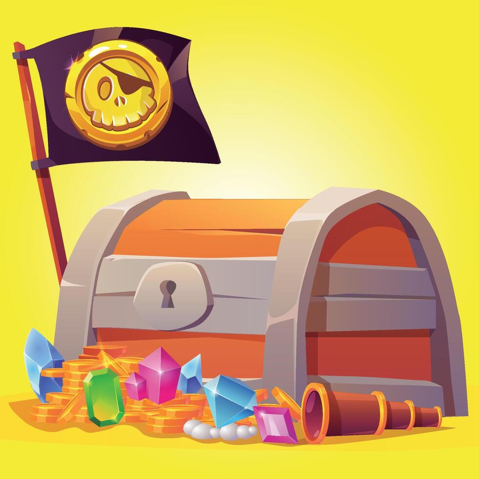 Pirates chest. Pirates party. Jolly Roger vector