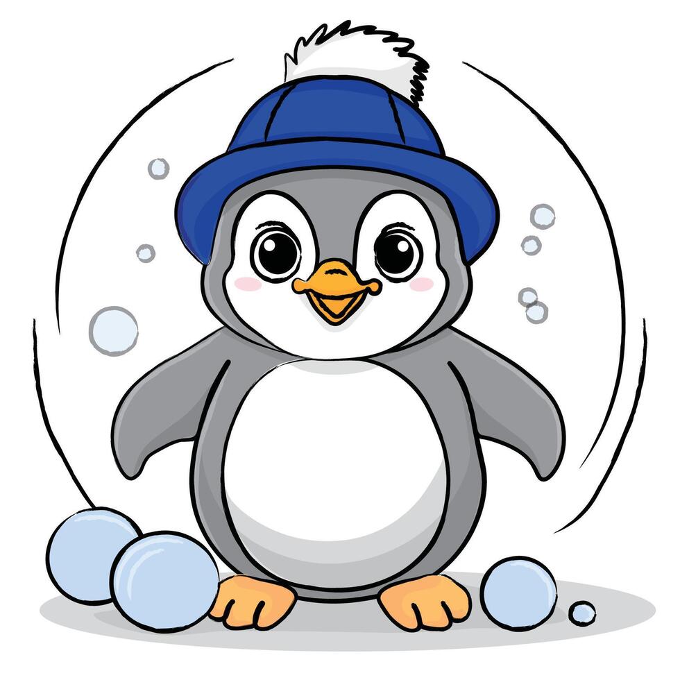 Cartoon character Penguin with snowballs vector