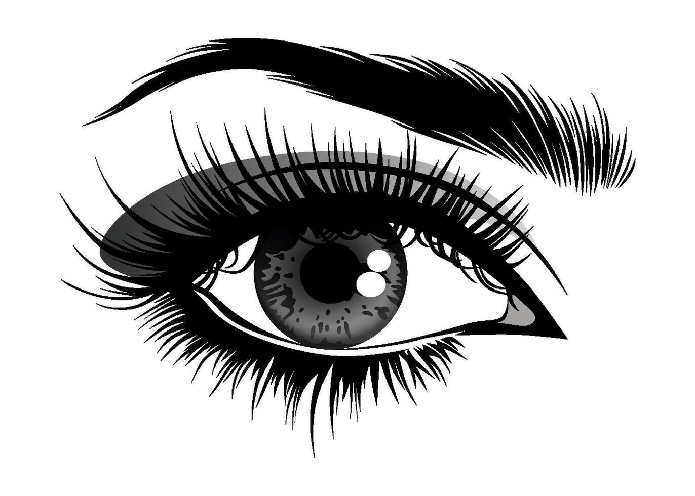 Beautiful female eye with big lashes and eyebrow. Eyeliner glamour makeup. icon vector