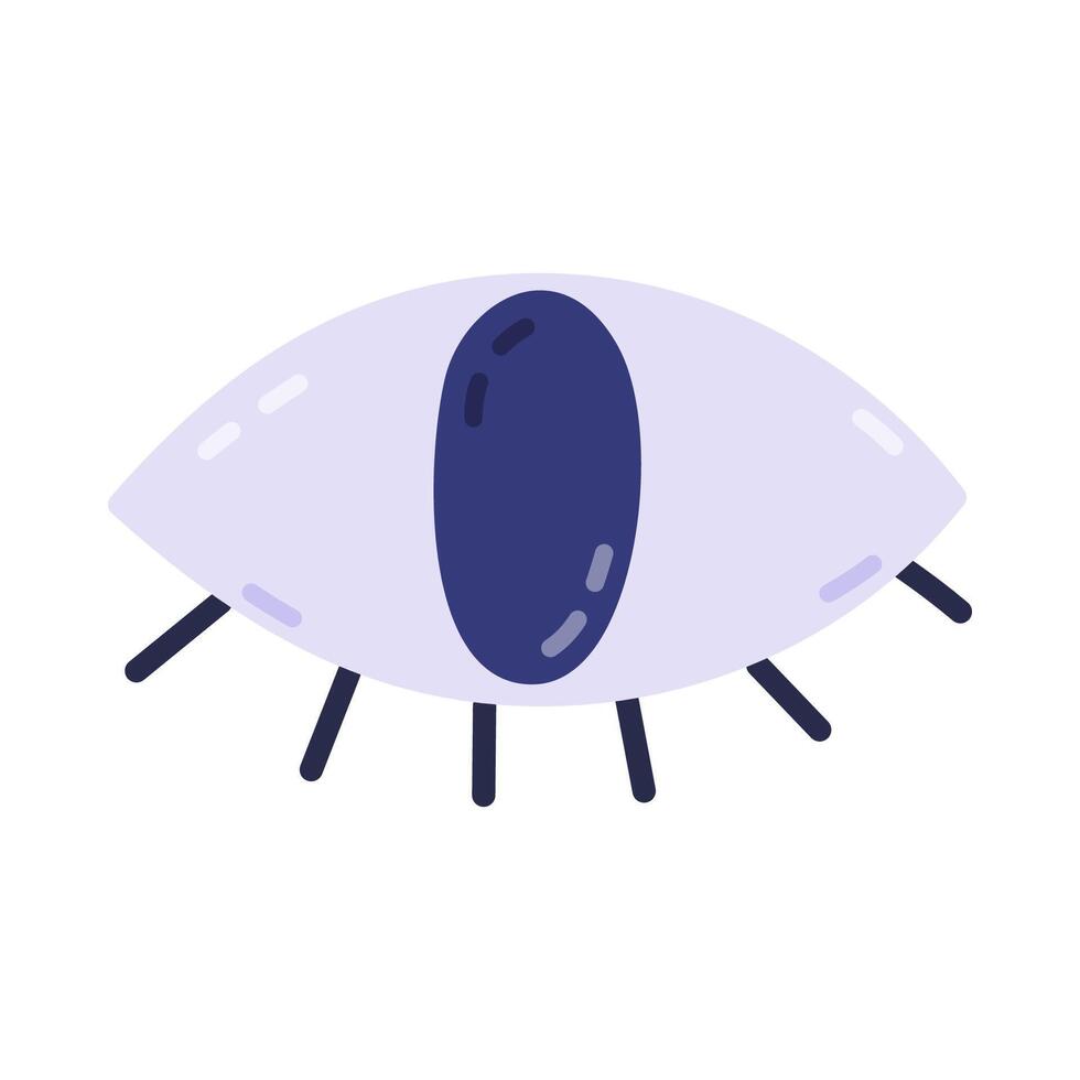 Lovely cartoon all seeing eye as symbol of esoteric, future divination, fortune teller. Cute hand drawn wide open eye ball for vision, discovery secrets, hidden. Mystic and spooky clipart isolated. vector