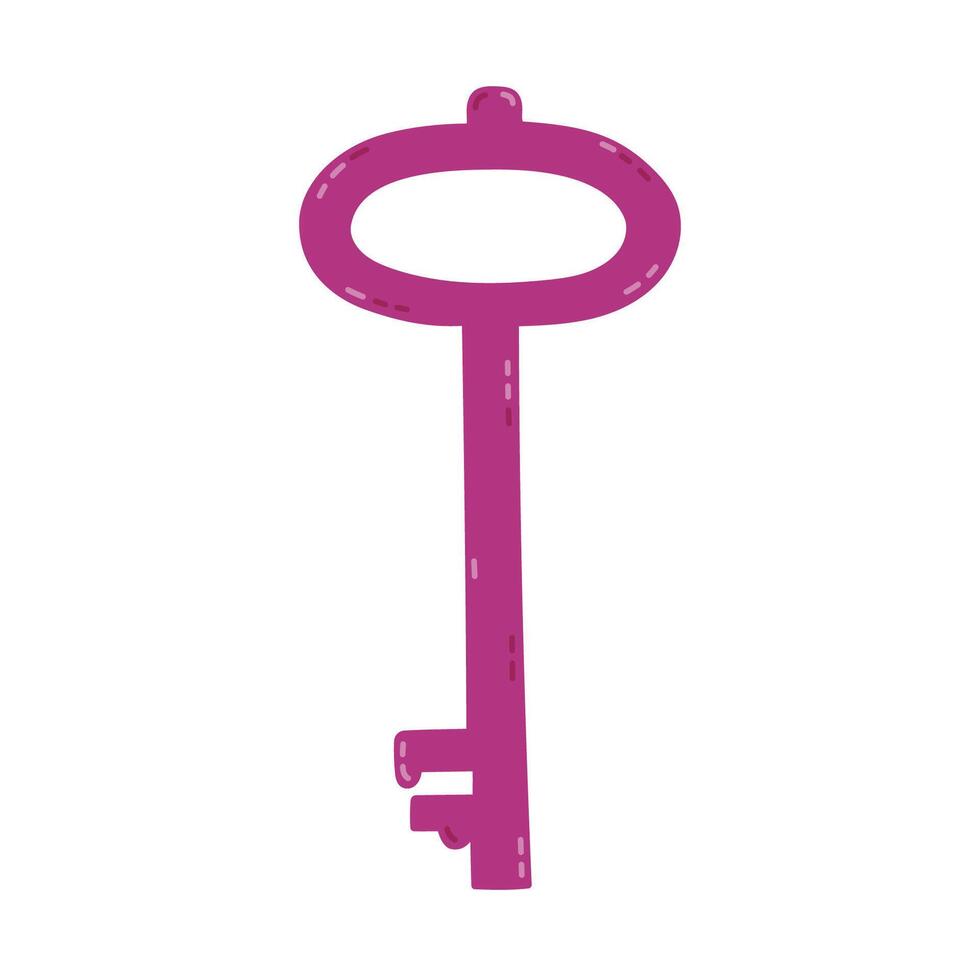Lovely cartoon antique key for opening doors, wizard or treasure chest. Cute hand drawn clipart of vintage medieval key silhouette isolated on white background. Sign of privacy, secure, secret. vector