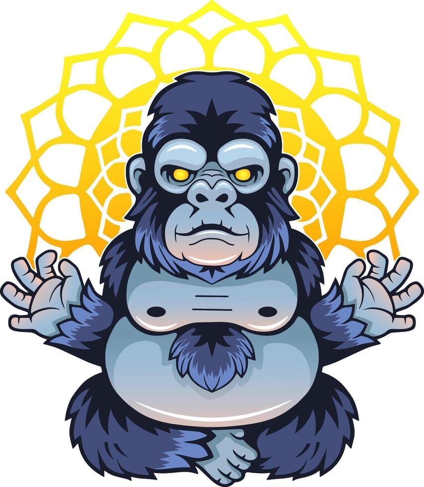 funny gorilla meditating, illustration design vector