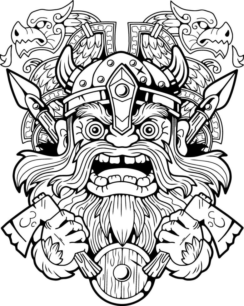 scandinavian viking, outline illustration design vector