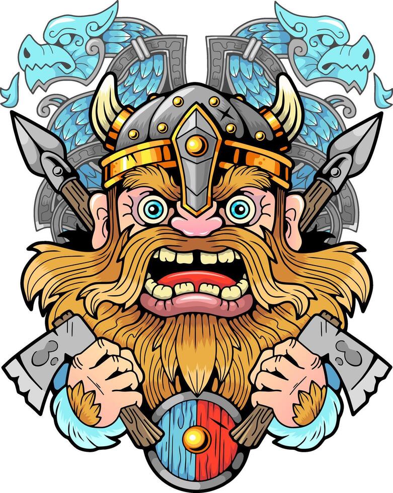 Funny Scandinavian Viking Illustration Design vector