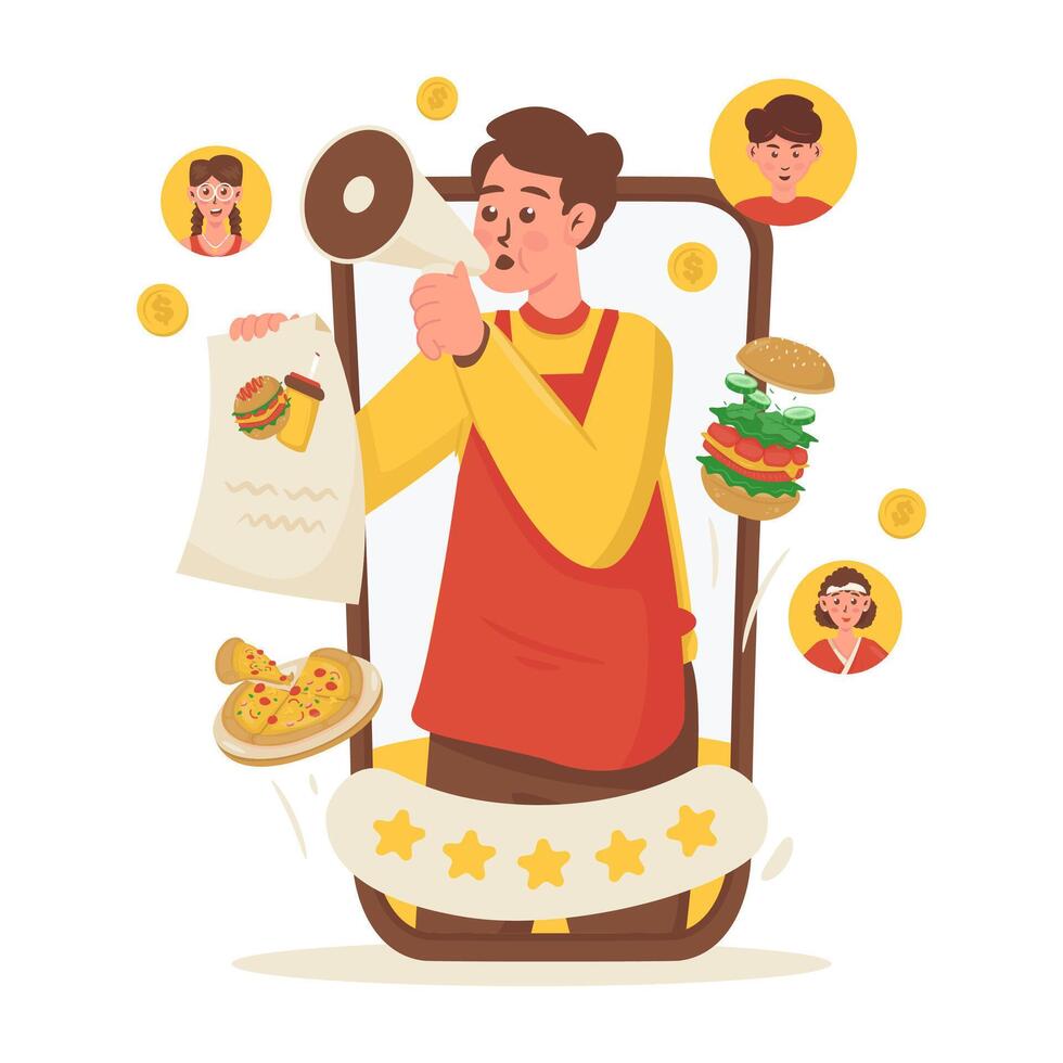 Food influencers share promos cartoon illustration vector