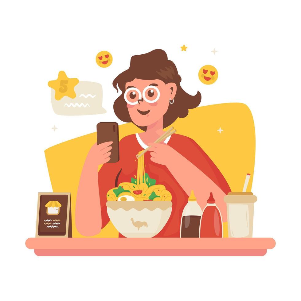 Girl character give reviews and ratings cartoon illustration vector