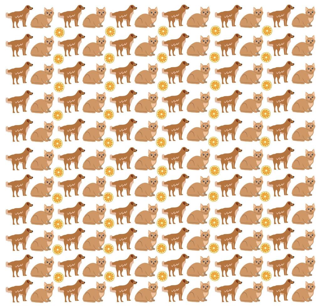 dog, cat with fruit as a pattern background vector