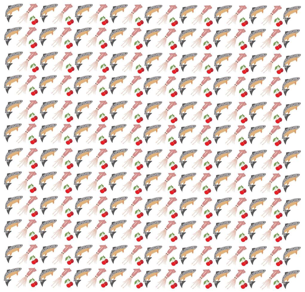 fish, squid with fruit as a pattern background vector