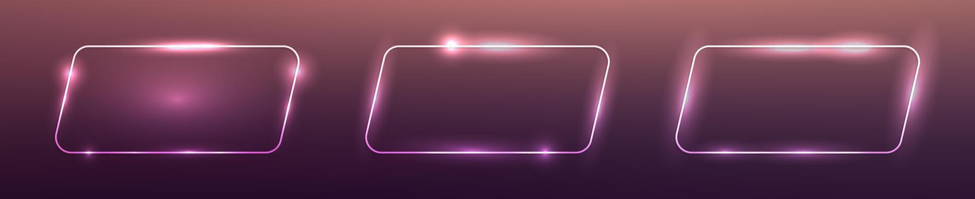 Set of neon frames with shining effects vector