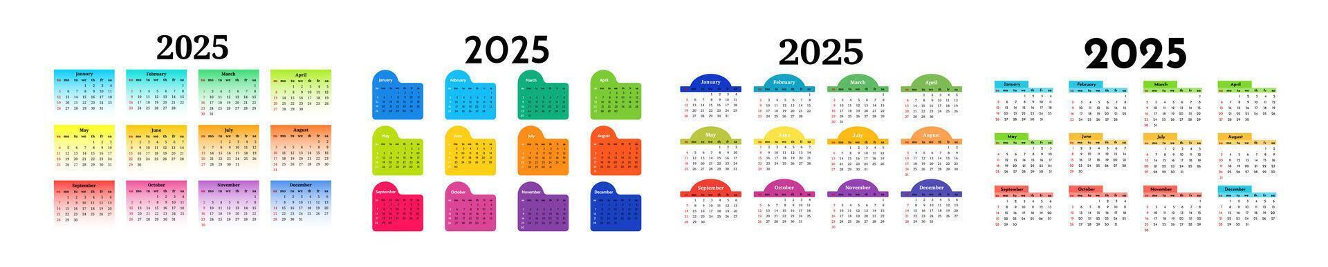 Set of calendars for 2025 isolated on a white background vector