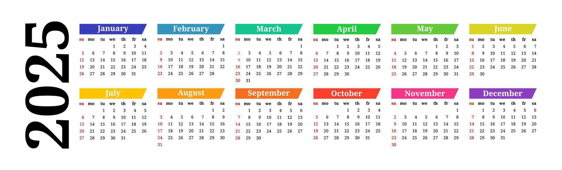 Calendar for 2025 isolated on a white background vector