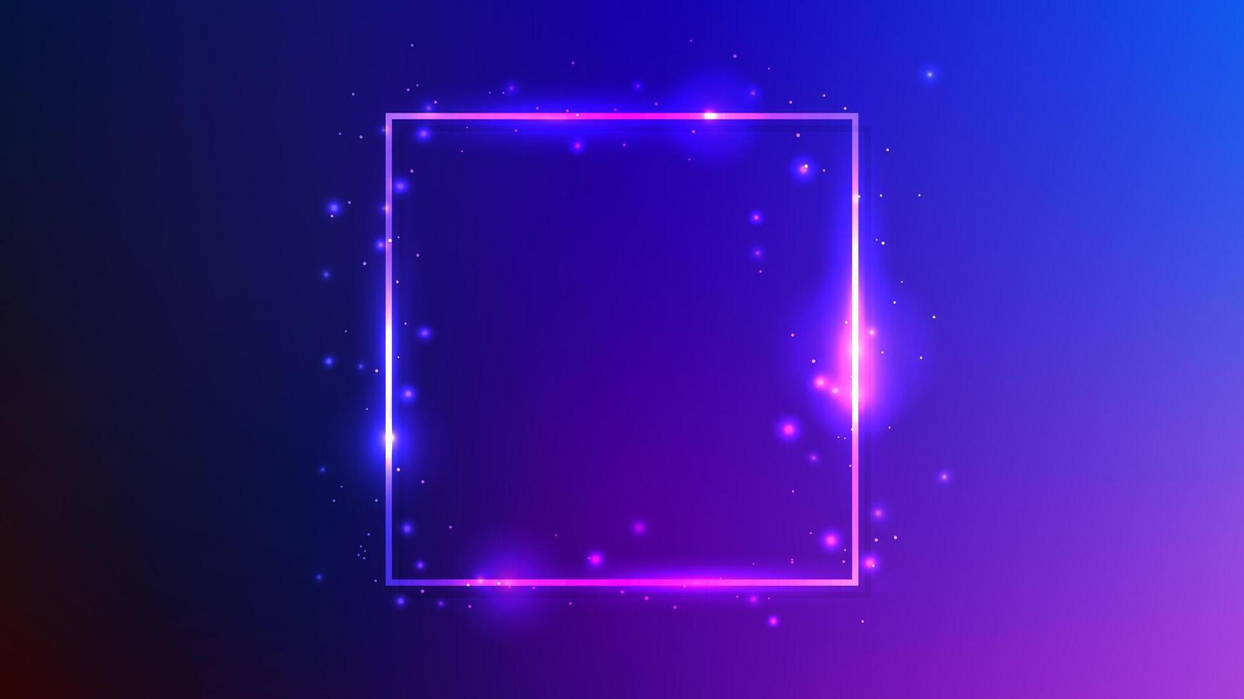 Neon square frame with shining effects and sparkles vector