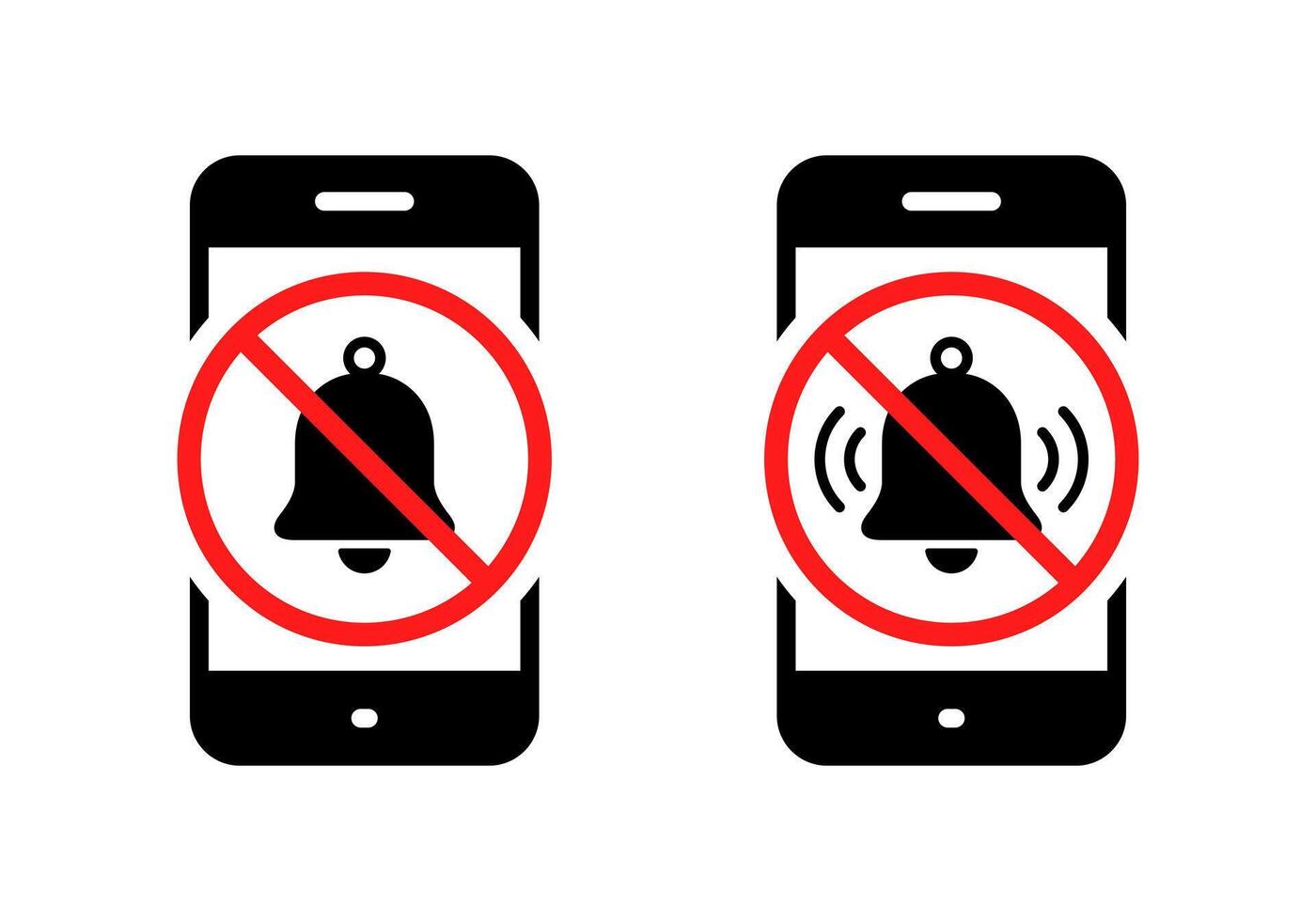 No bell on phone screen icon. Notification off forbidden on cellphone display sign symbol vector