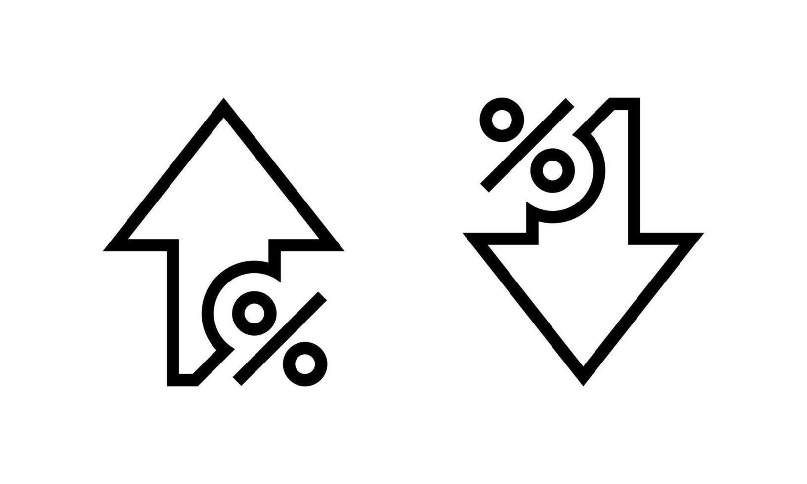 Up and down percent arrow outline icon. Percentage growth and decline arrows sign symbol vector