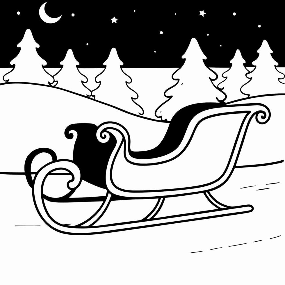 Sled in the forest. Black and white vector