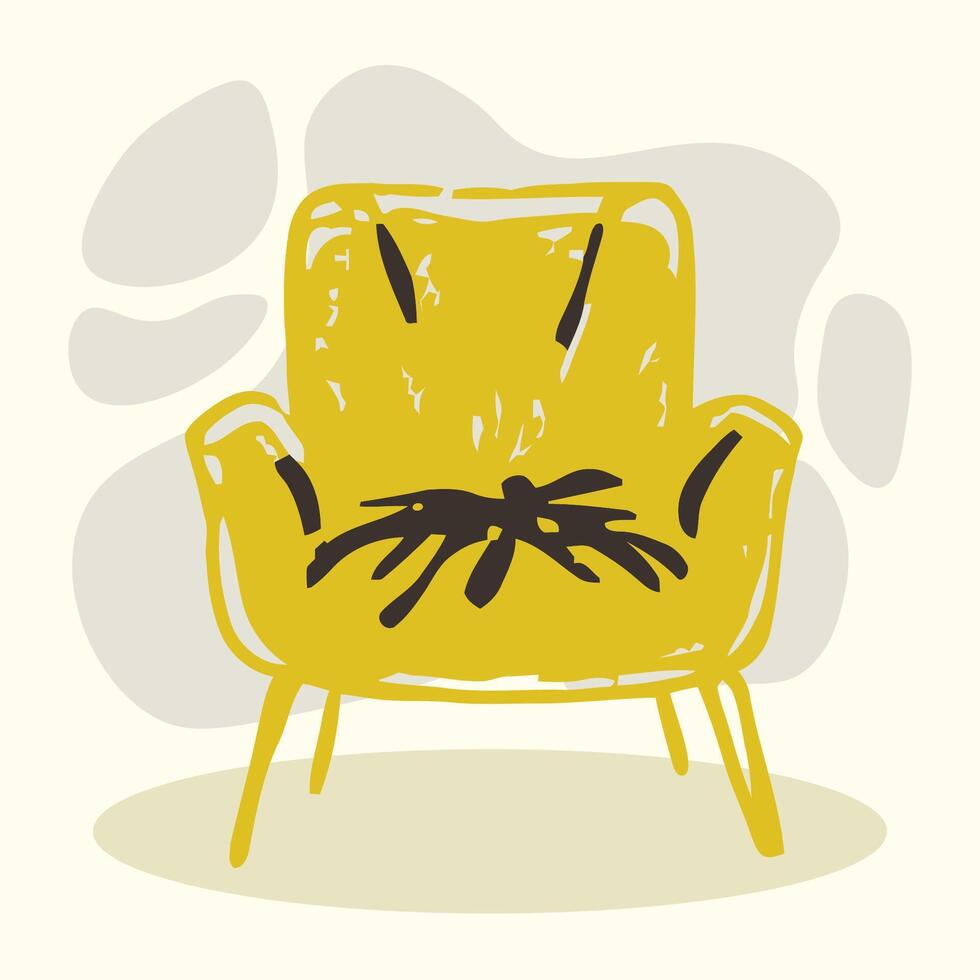 yellow arm chair illustration in hand drawing sketch doodle style vector