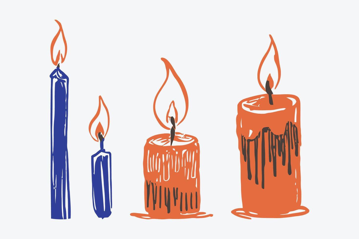 set of blue and red candles illustration with hand drawing sketch doodle style vector