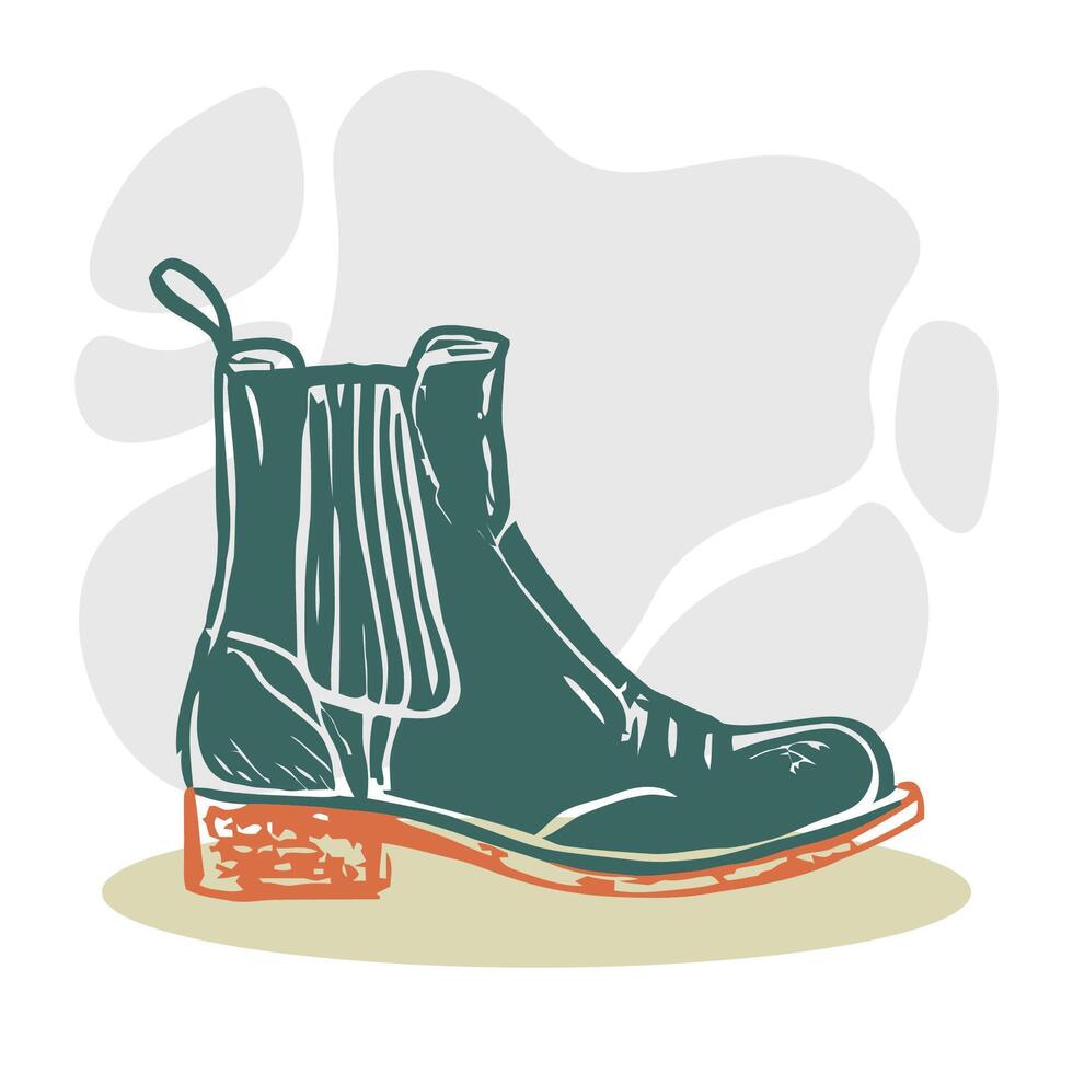 green boot shoes illustration in hand drawing sketch doodle illustration vector