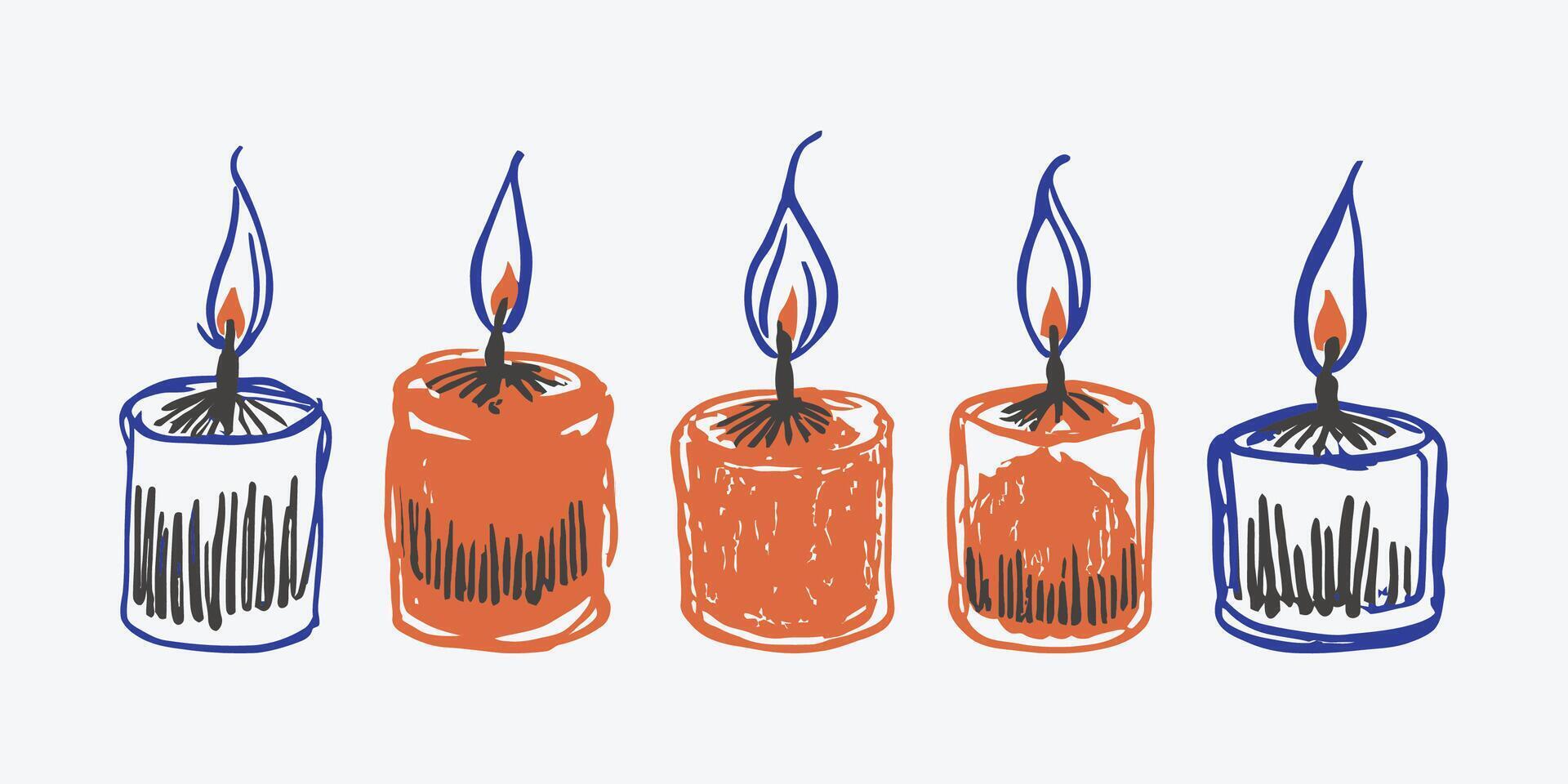 set of candles illustration with hand drawing sketch doodle style vector