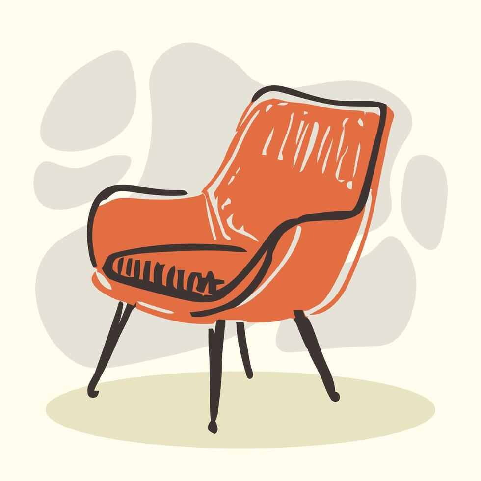 red arm chair illustration in hand drawing sketch doodle style vector