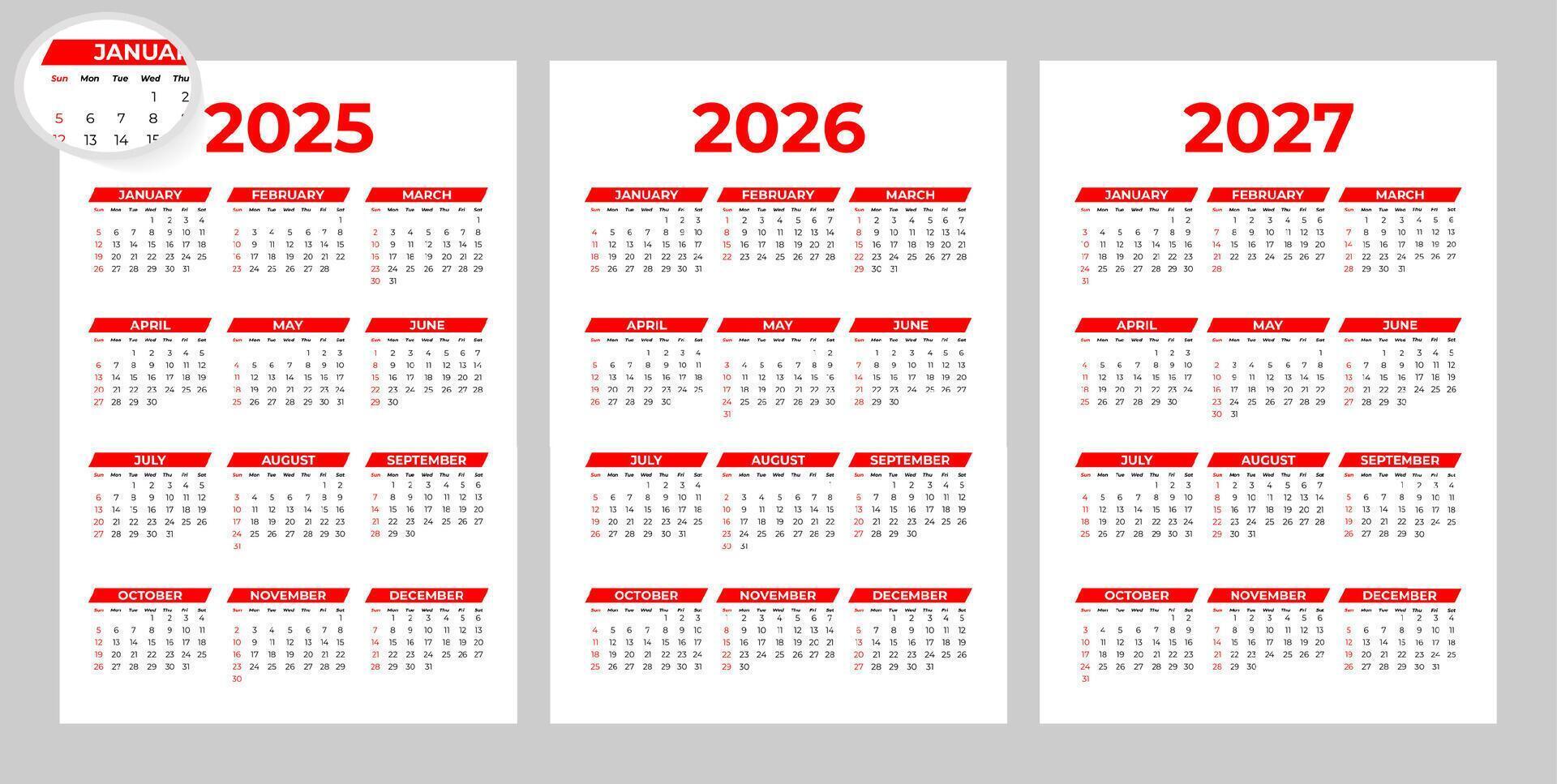2025 2026 2027 Basic Calendar 54560136 Vector Art at Vecteezy