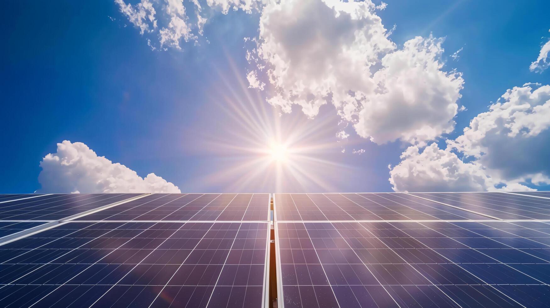 Solar panels reflecting sunlight, alternative electric renewable energy copy space background photo
