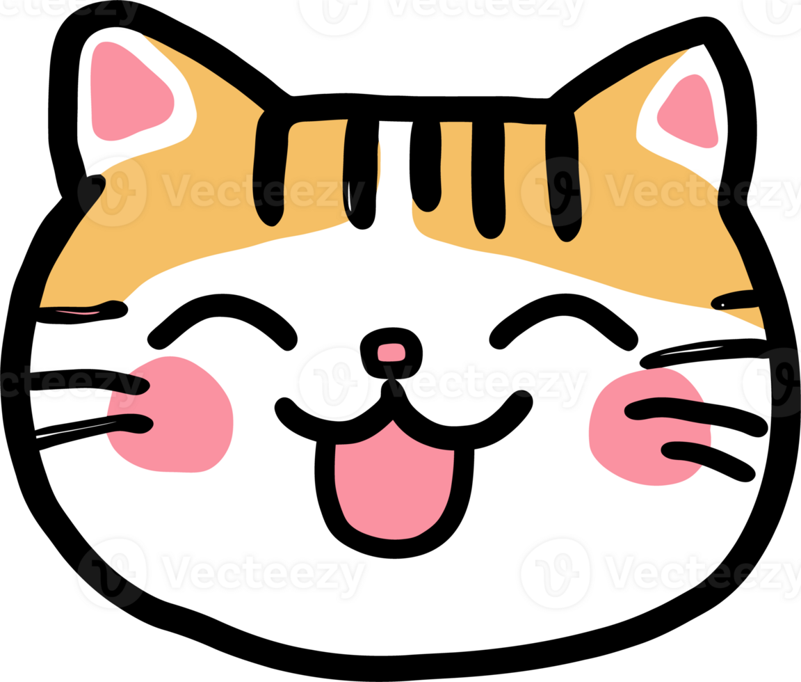 Cute Cartoon Cat Illustration with Happy Expression and Blushing Cheeks png