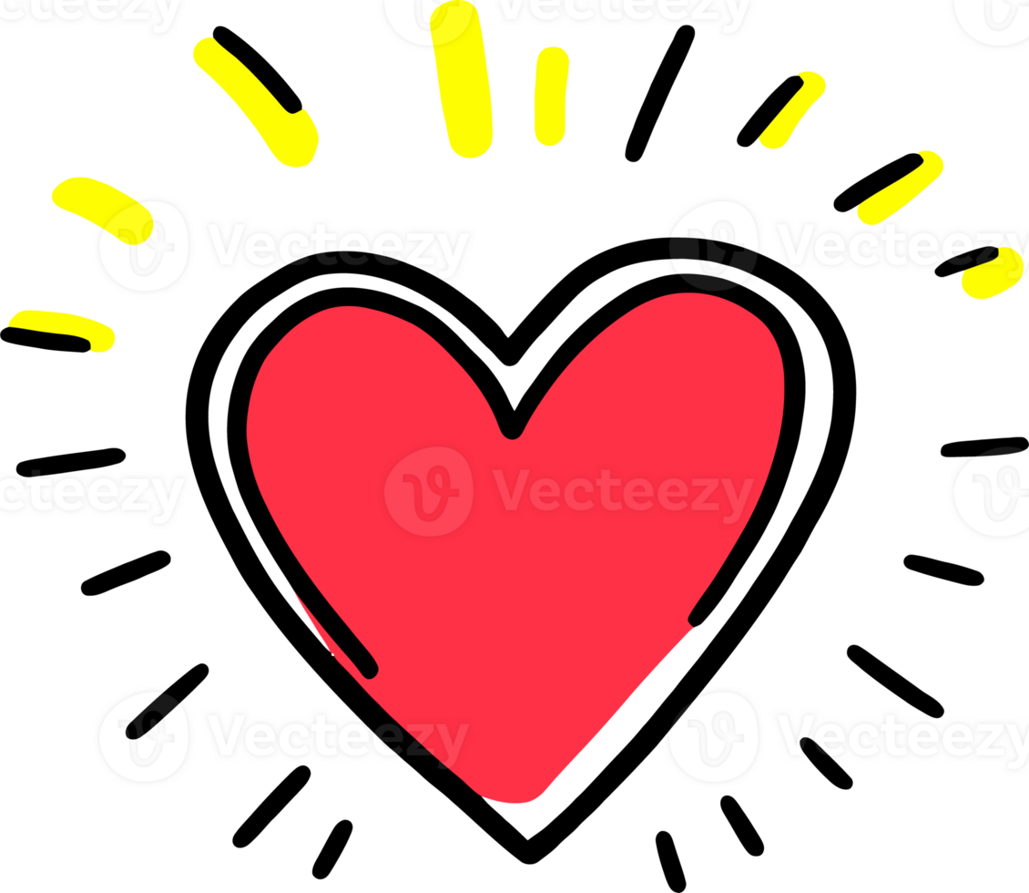 Red Heart with Yellow Accent Lines Symbolizing Love and Happiness png
