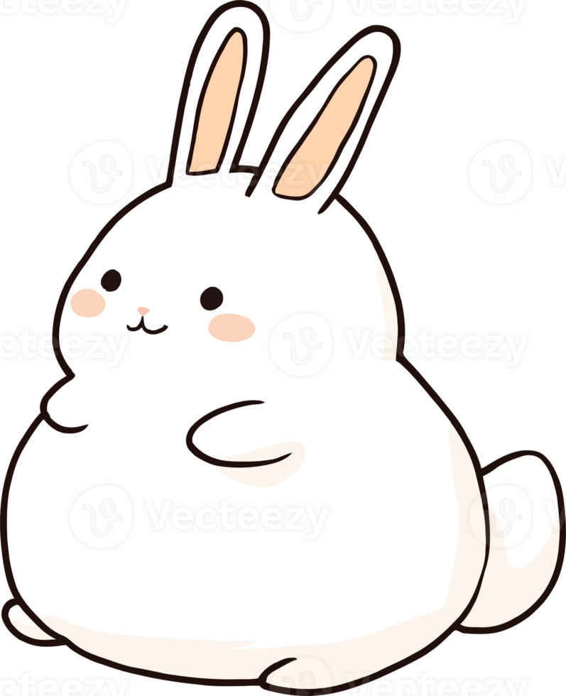 Cute Chubby Rabbit Cartoon Illustration - Adorable Happy Bunny Drawing for Kids and Easter Decorations png
